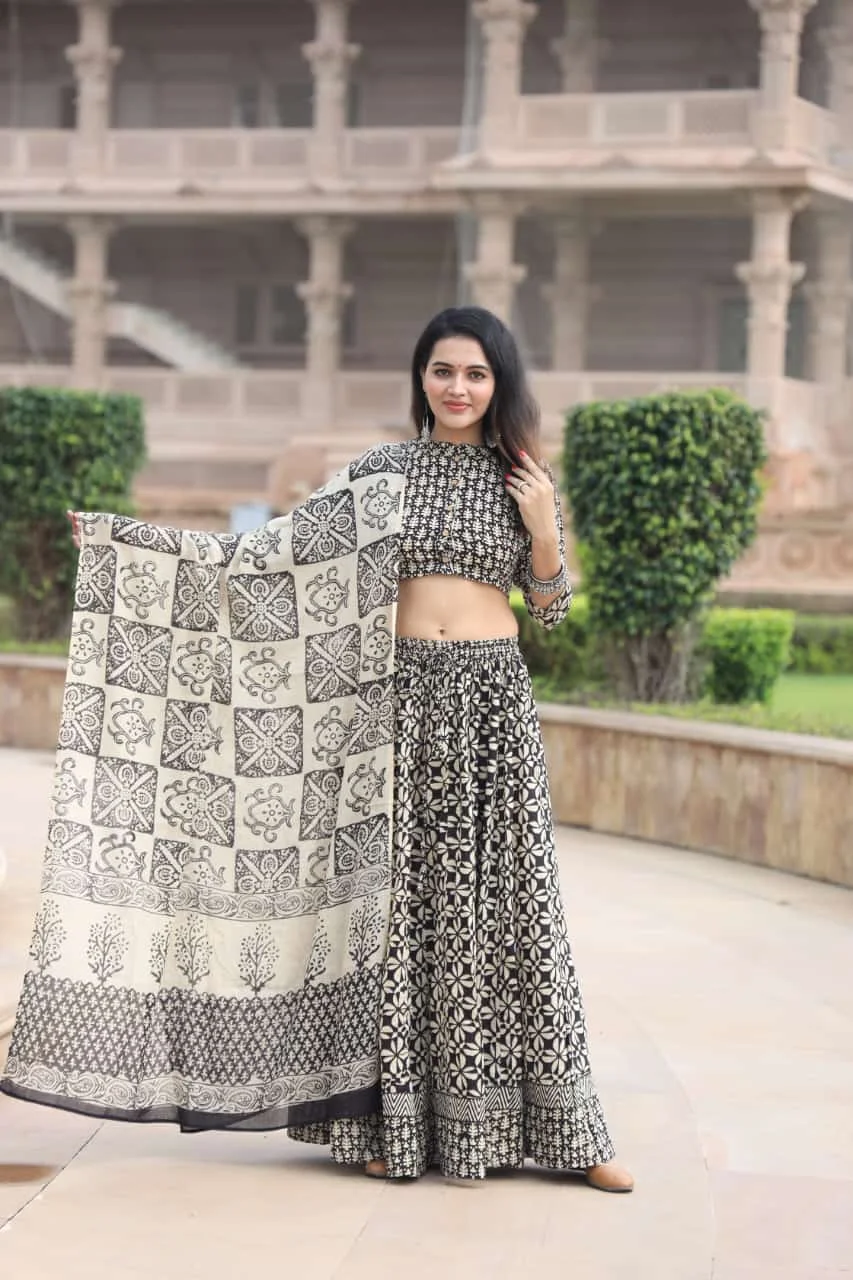 Iridium Black cotton lehenga choli