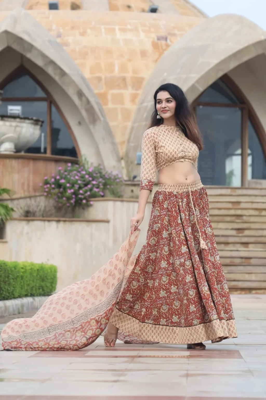 Nutmeg Red Lehenga Choli for Girls look