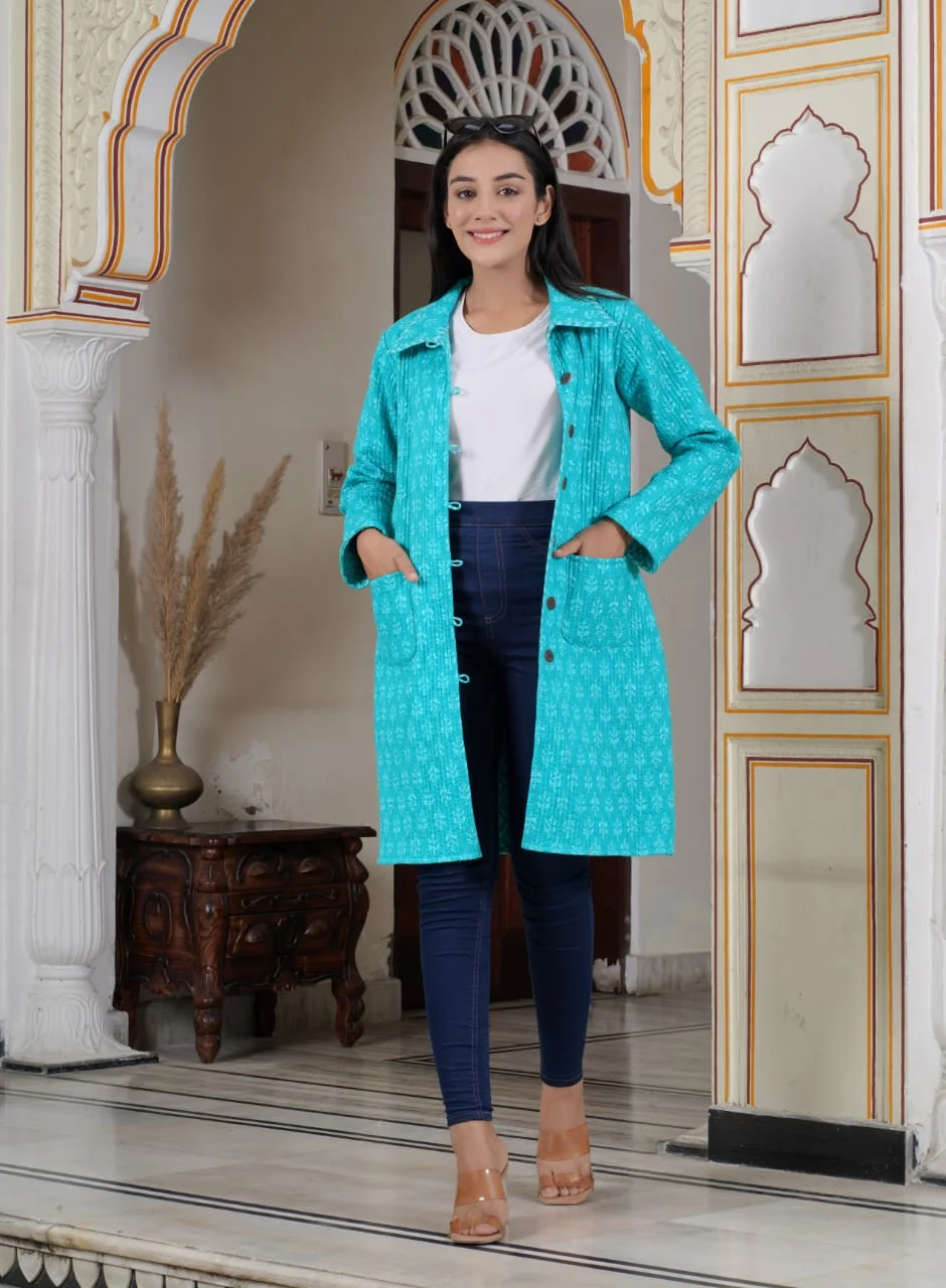 Picton Blue quilted jacket front view