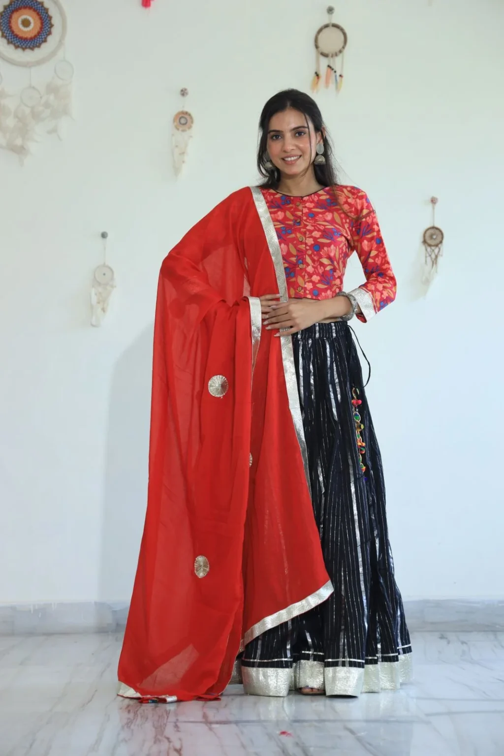 black and red lehenga choli style