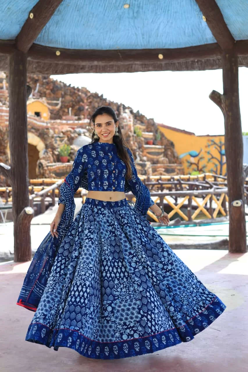 blue zodiac lehenga choli for women look