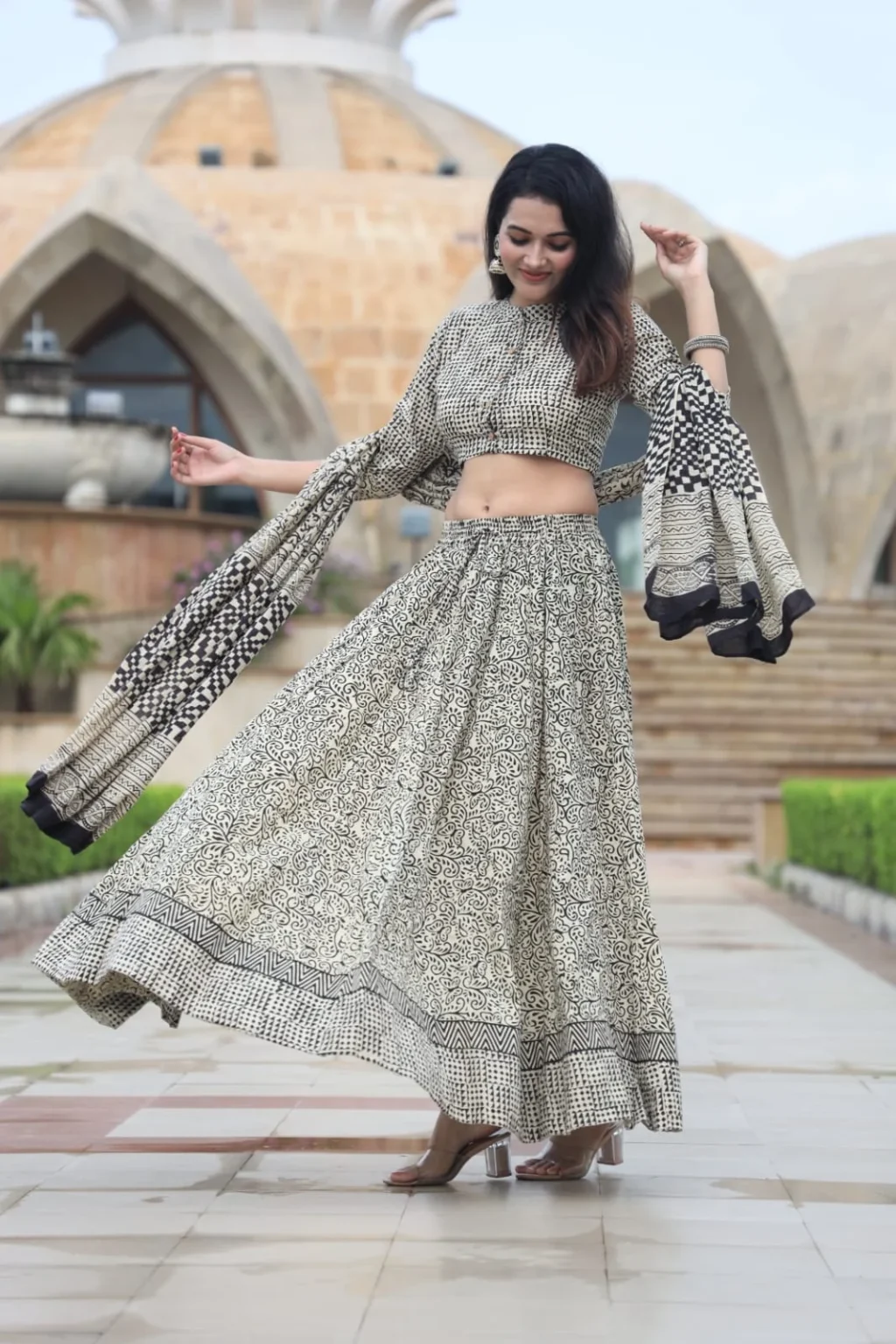 hit grey lehenga choli for girls side view