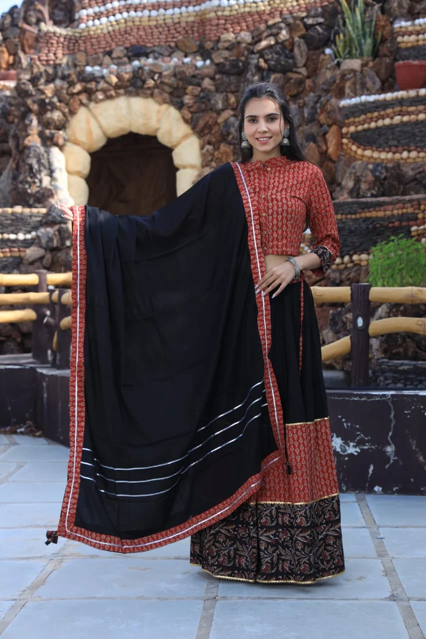 light maroon cotton lehenga choli front view