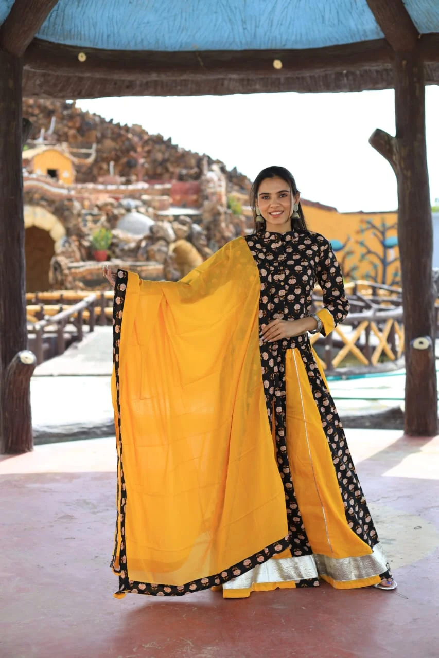 yellow-black lehenga choli