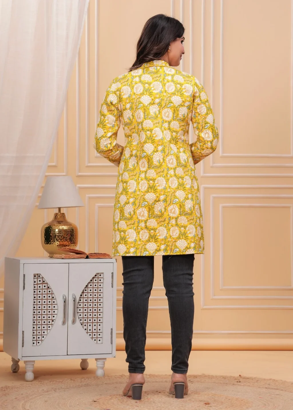 Indian Yellow Jaipuri Quilted Jackets back view