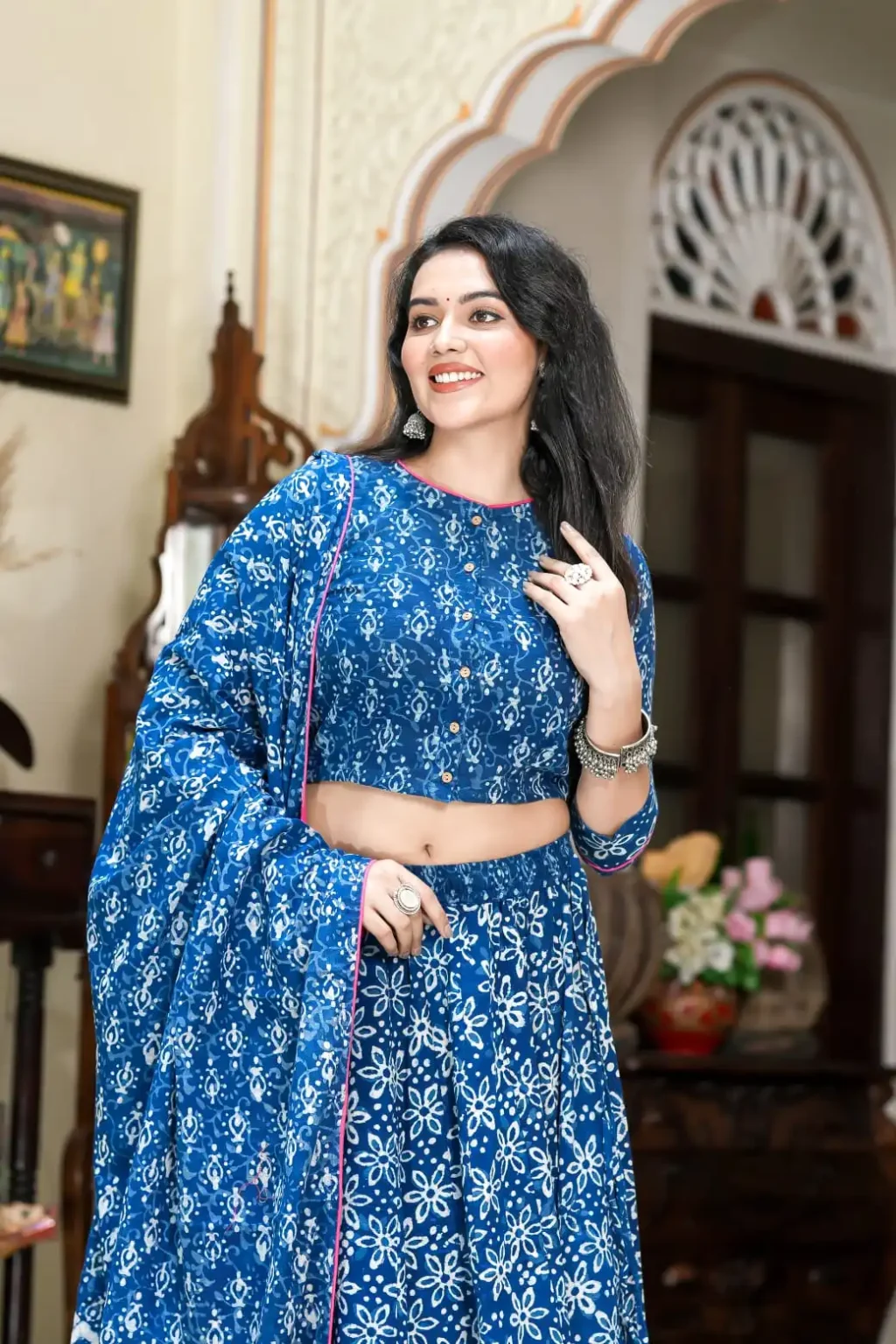 Bagru Indigo Printed Lehenga Choli