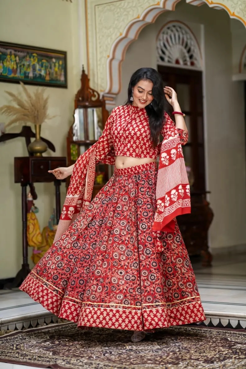 Bagru Block Printed Lehenga Choli For Navratri